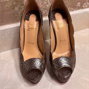 Christian Louboutin Women's Silver Peep-Toe Heels